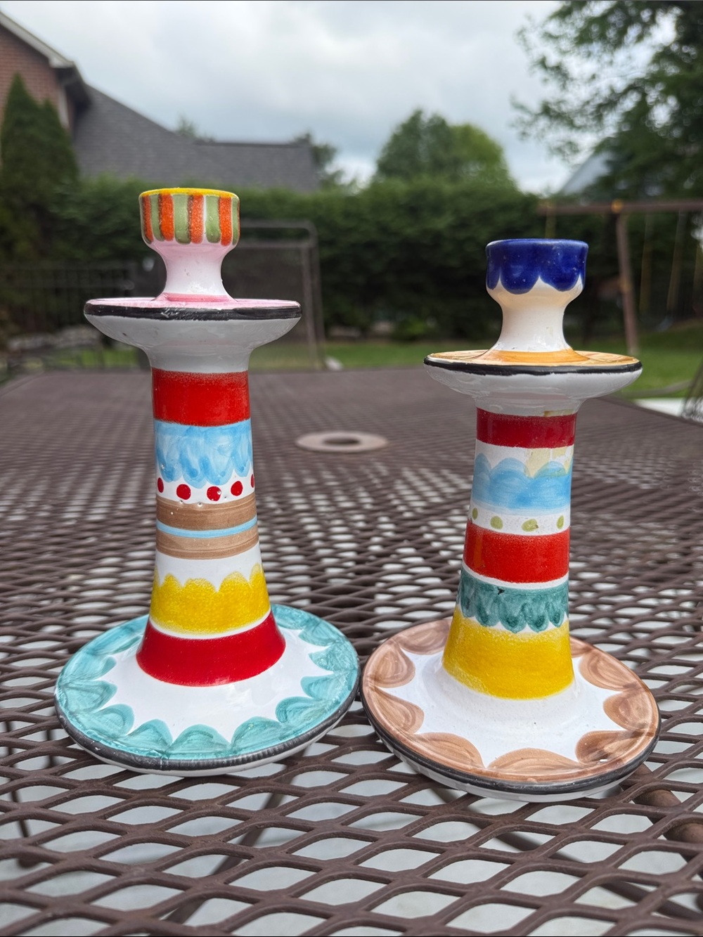 Nino Parrucca Folk Art Hand Painted Candlesticks Made In Italy Set of 2